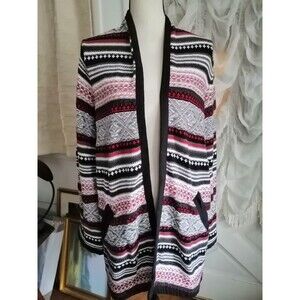 Womens Cardigan Sweater BOHO Southwest Colorful Striped Open Front SZ M